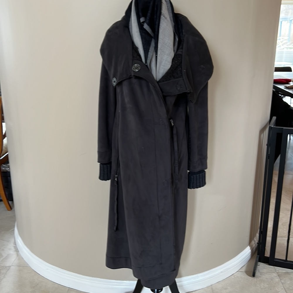 Transit 251 Charcoal Faux Suede & Wool Maxi Coat.  XS